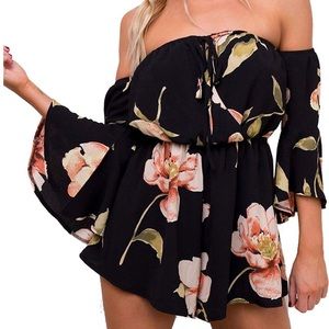 Off the shoulder floral print romper size medium